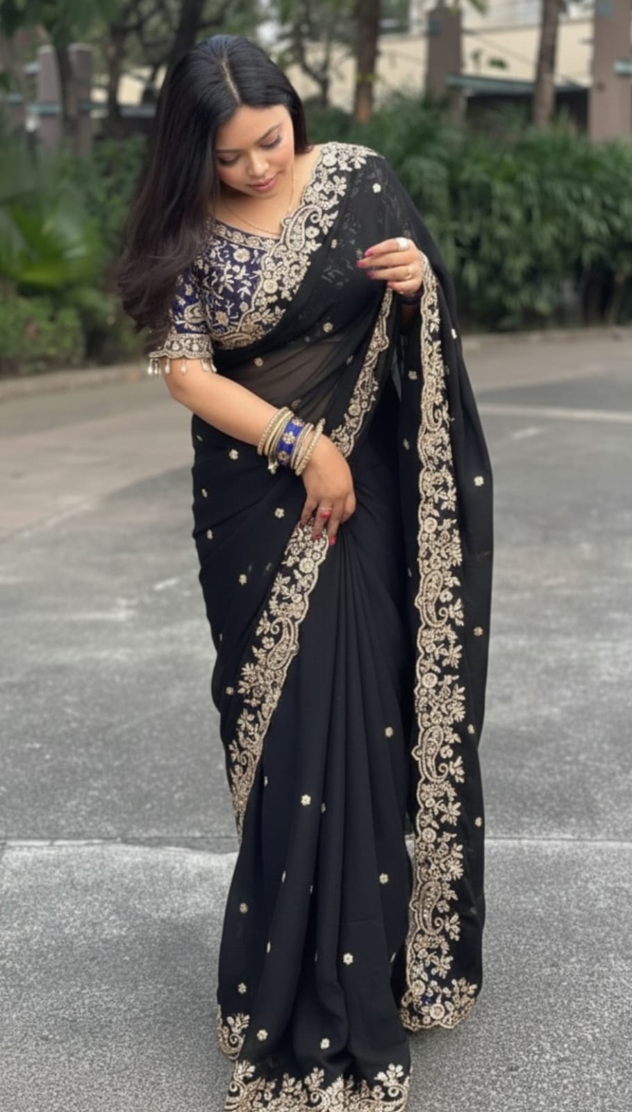Vt 800 T Fandy Satin Silver Jari Thread Worked Beautiful Saree Collection