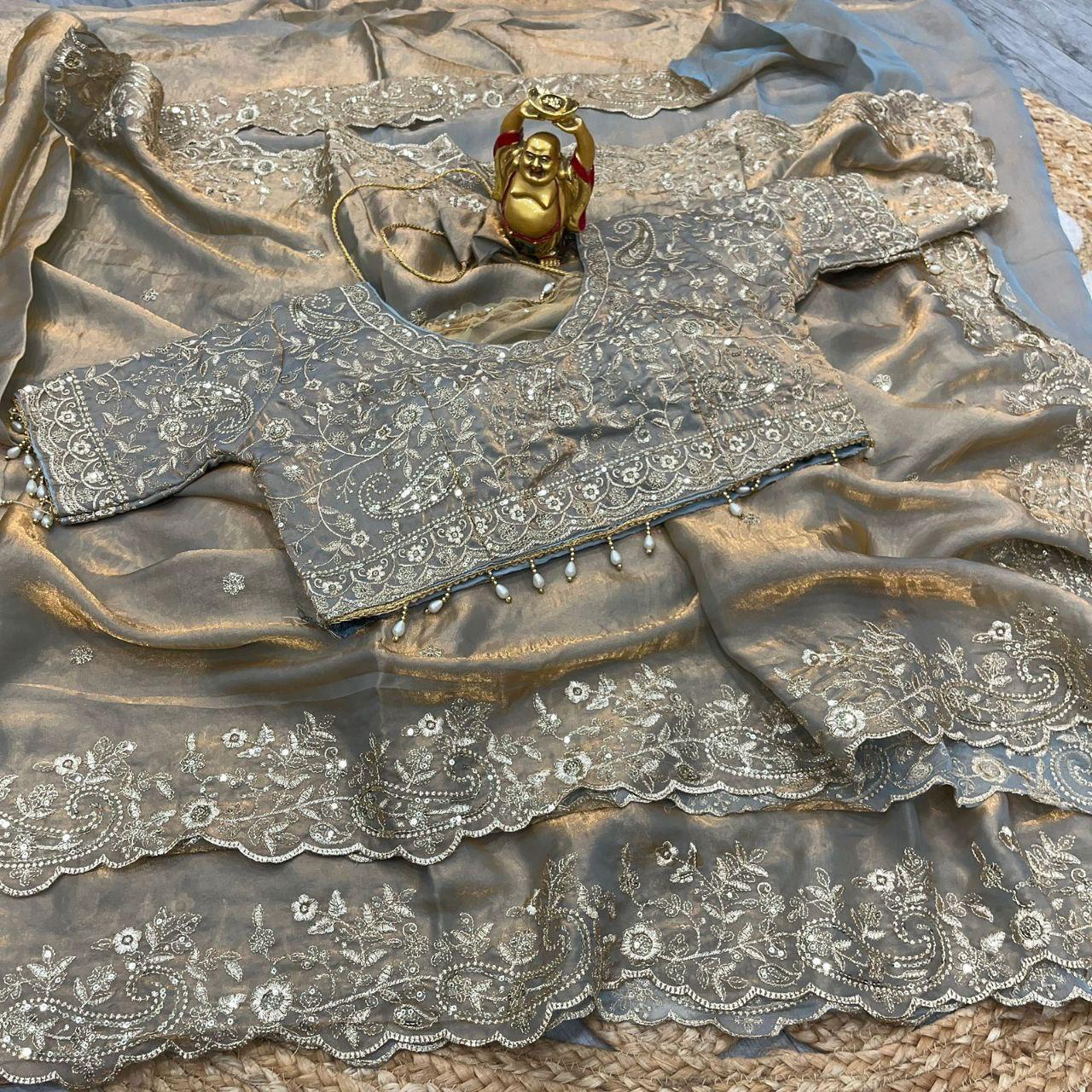 Vt 800 T Fandy Satin Silver Jari Thread Worked Beautiful Saree Collection