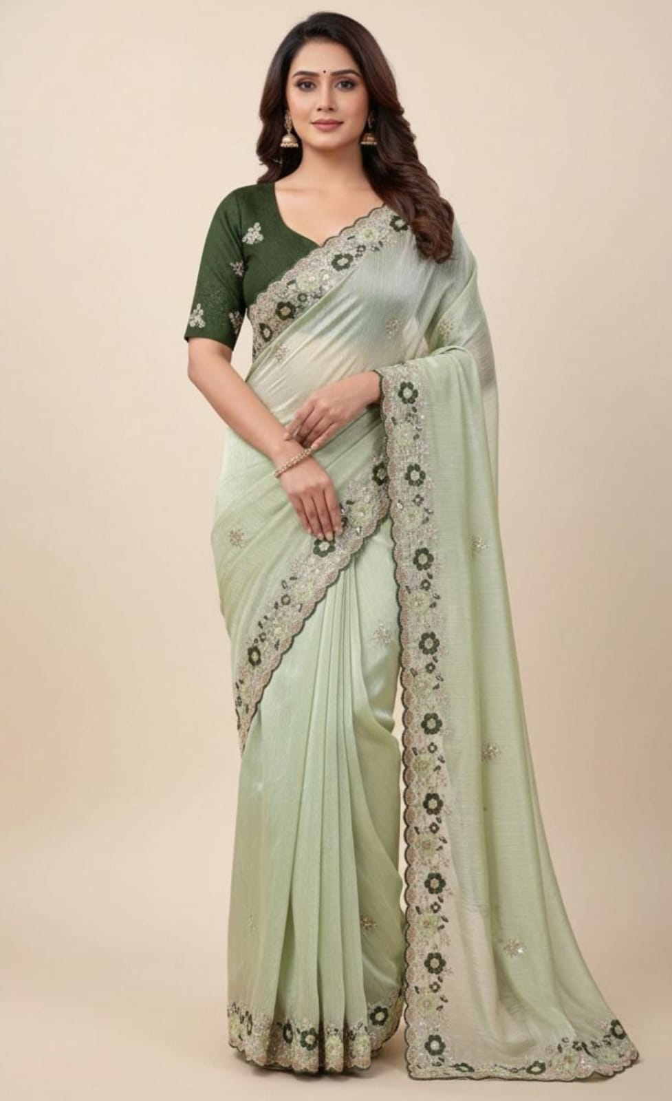 Vt 810 T Jimmy Choo Chiffon Multi Thread Worked Designer Saree Collection