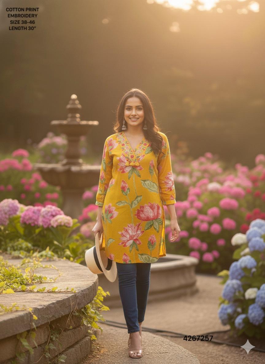 Naisha K 509 Cotton Print Embroidery Casual Wear Kurti Collection