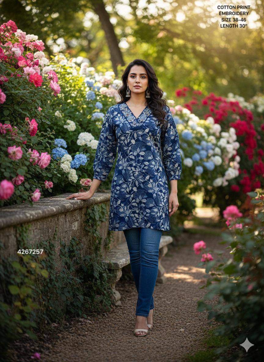 Naisha K 509 Cotton Print Embroidery Casual Wear Kurti Collection