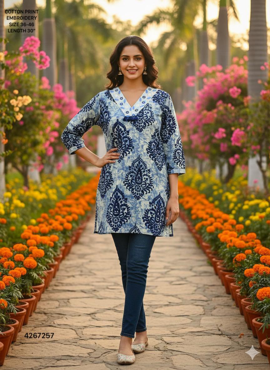 Naisha K 509 Cotton Print Embroidery Casual Wear Kurti Collection