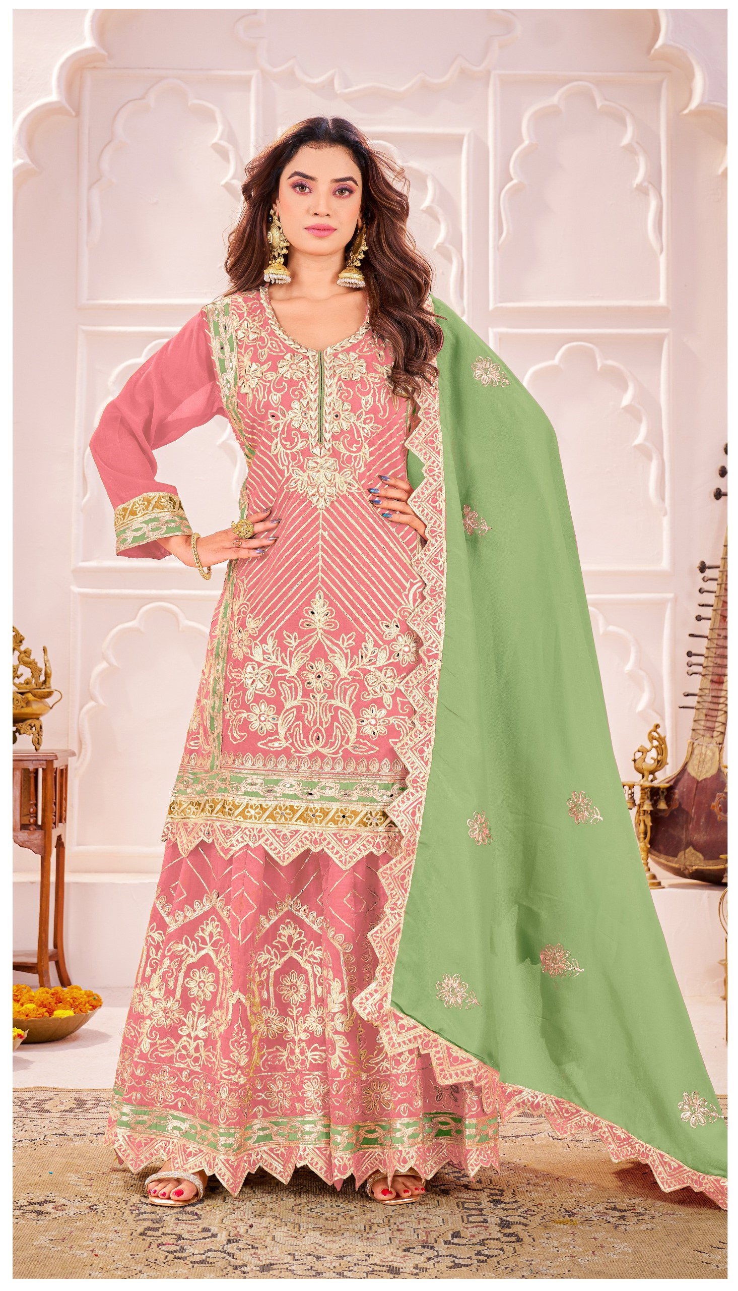 Khas 4473 A To C Silk Gota Pati Work Pakistani Readymade Suits