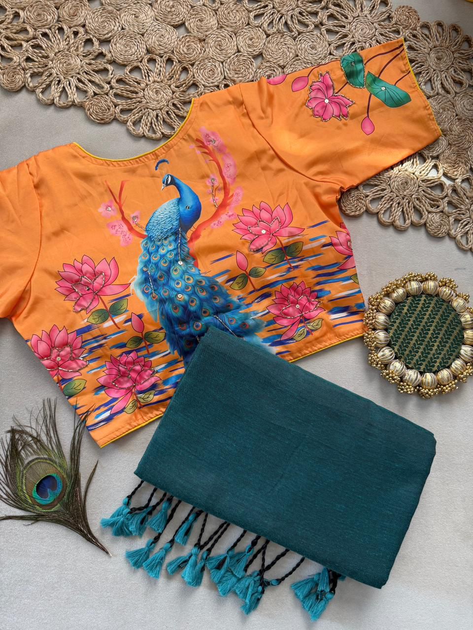 Lekha CF 214 Khadi Cotton Plain Saree With Heavy Hand Work Readymade Blouse