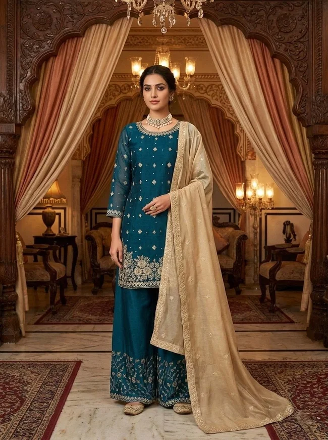 Glory KD 1549 Designer GMY Silk Palzoo Set