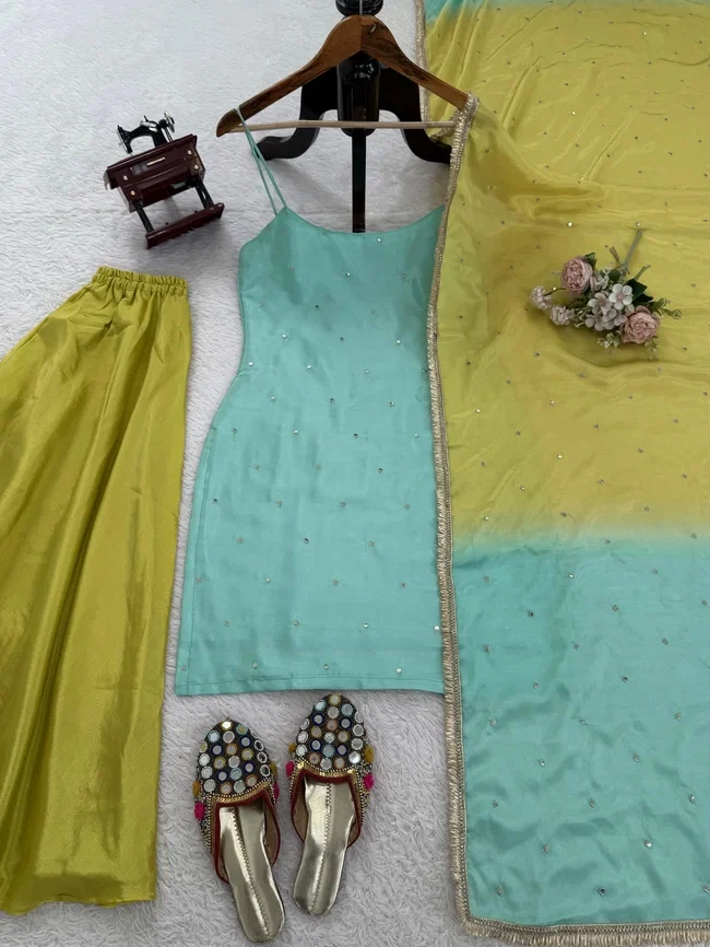 Glory 5914 Designer Chinon Silk Sharara Set With Dupatta