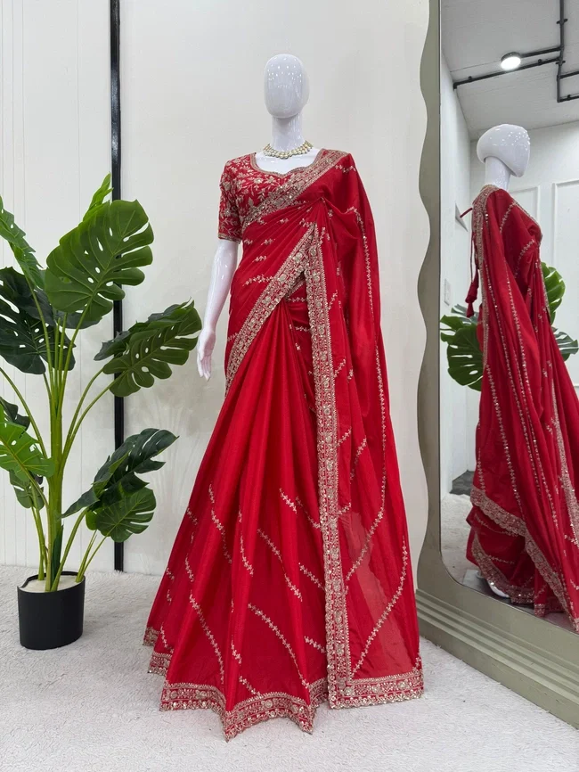 Glory KD 581 Designer Chinon Silk Saree With Sequnce Work