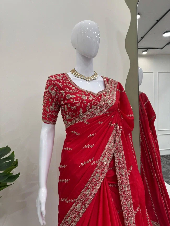 Glory KD 581 Designer Chinon Silk Saree With Sequnce Work