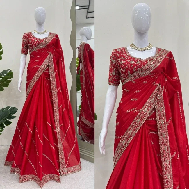 Glory KD 581 Designer Chinon Silk Saree With Sequnce Work