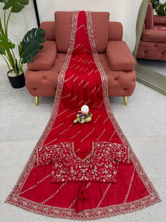 Glory KD 581 Designer Chinon Silk Saree With Sequnce Work