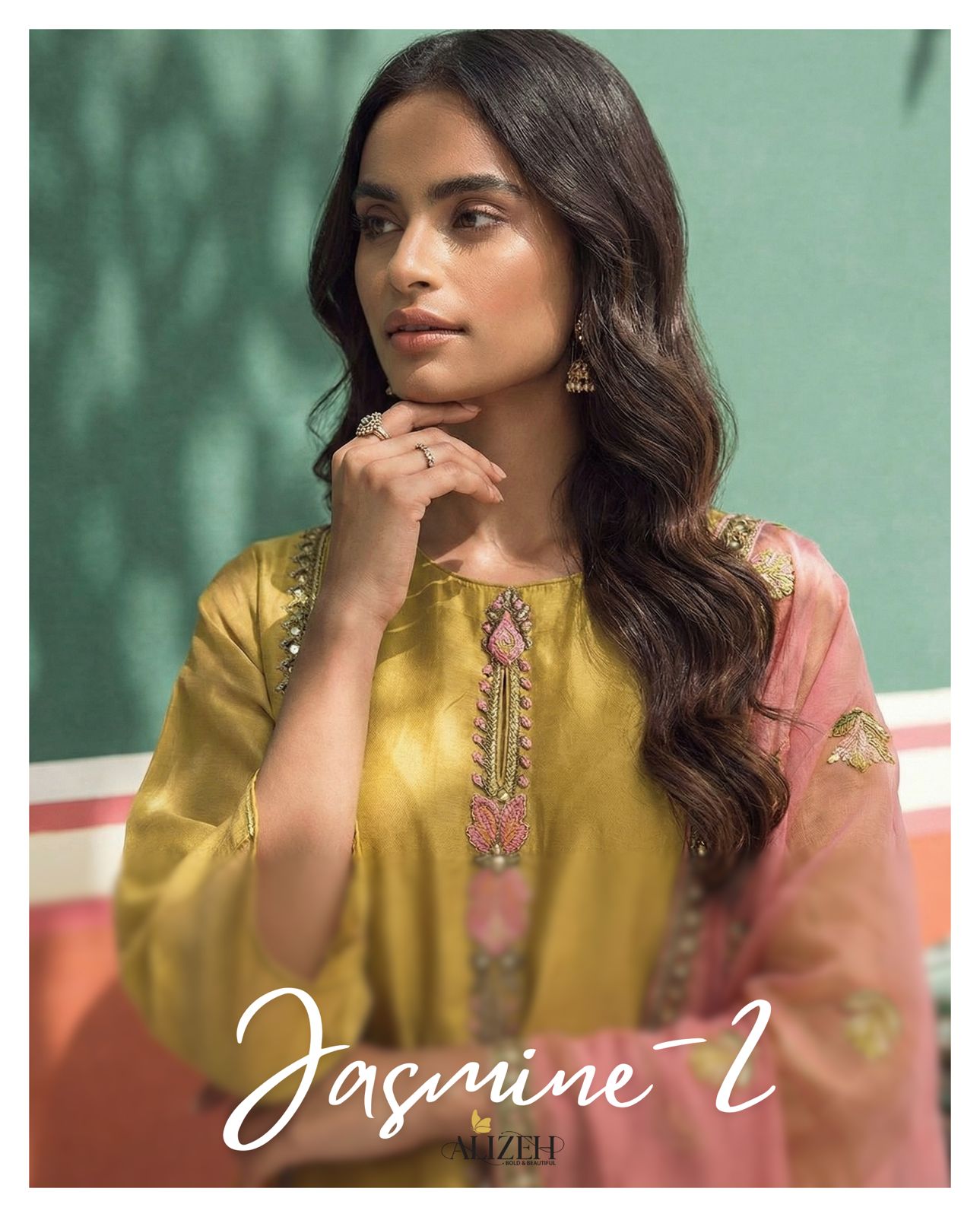 Alizeh Jasmine 2 Fancy Zari Work Kurti Pant And Dupatta Collection