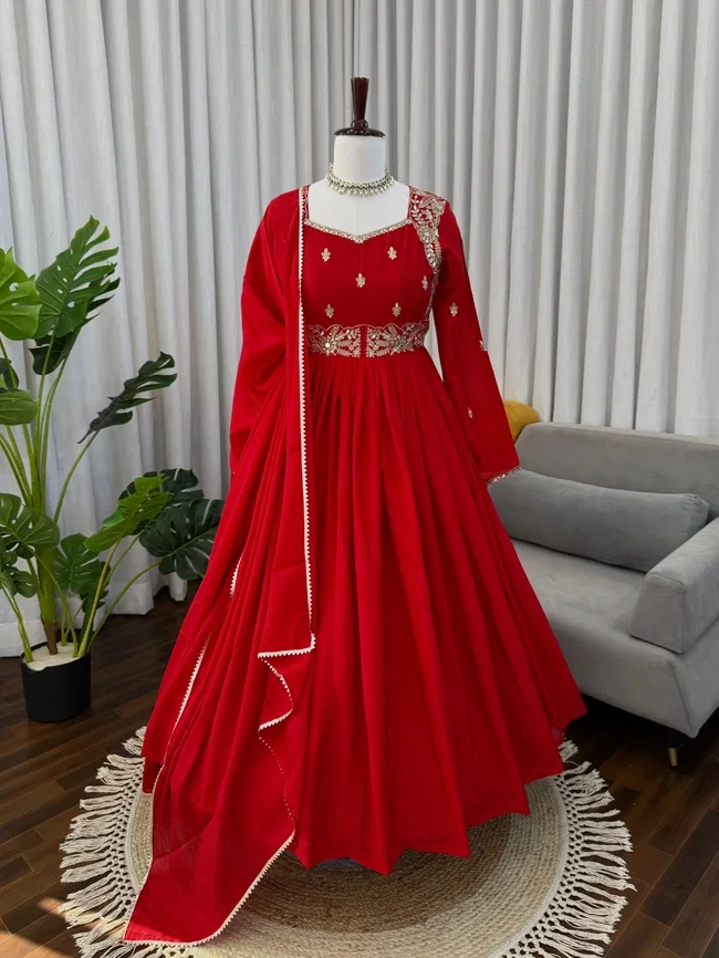 Glory 5950 Anarkali Chinon Designer Gown With Sequnce Work