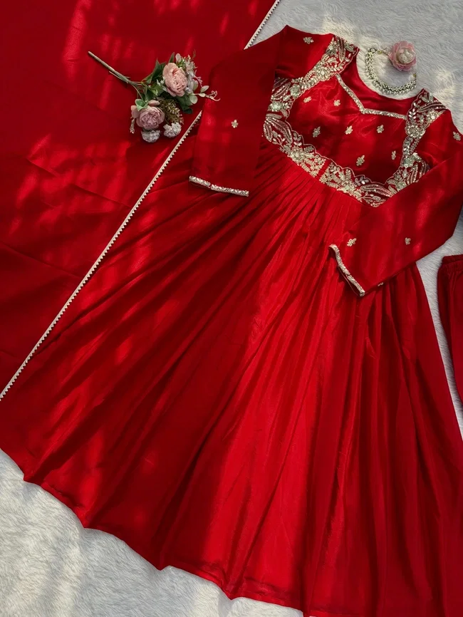 Glory 5950 Anarkali Chinon Designer Gown With Sequnce Work