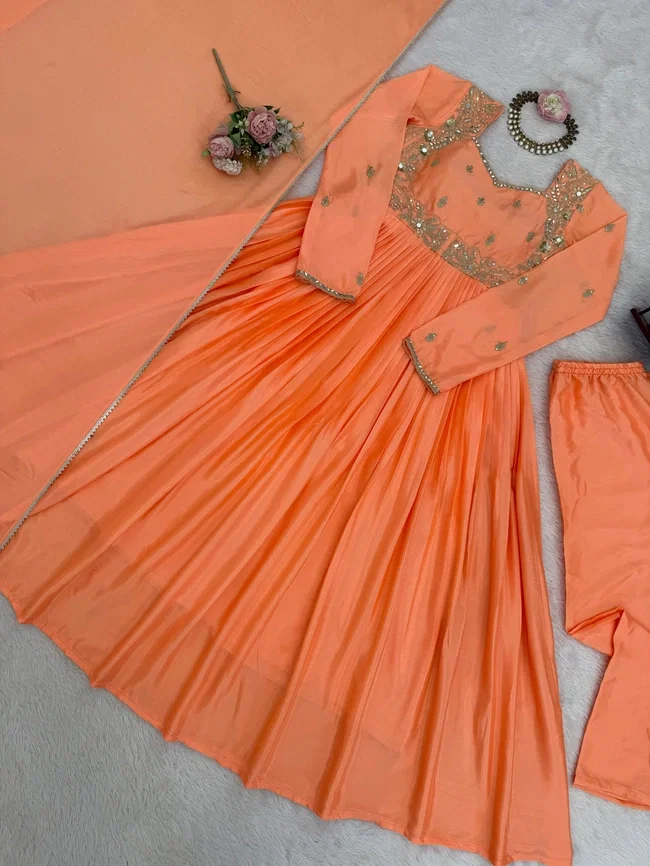 Glory 5950 Anarkali Chinon Designer Gown With Sequnce Work
