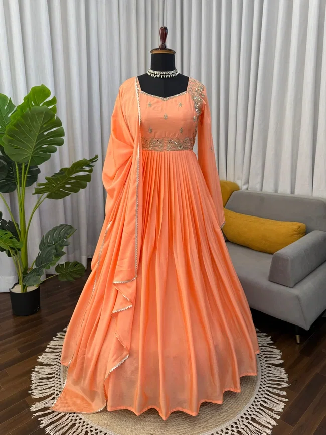 Glory 5950 Anarkali Chinon Designer Gown With Sequnce Work