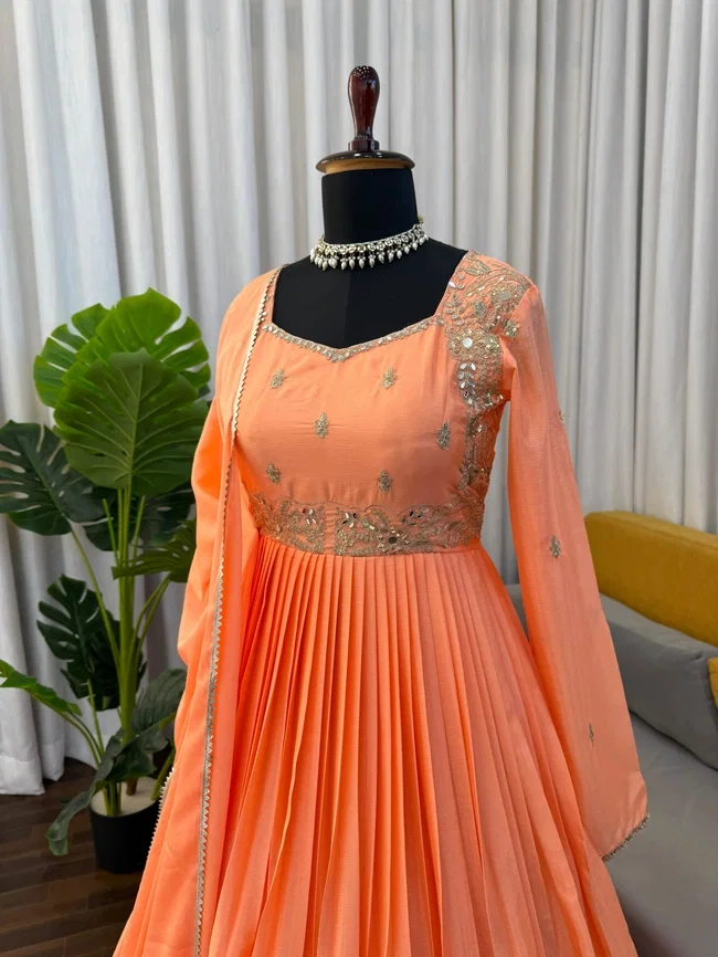 Glory 5950 Anarkali Chinon Designer Gown With Sequnce Work