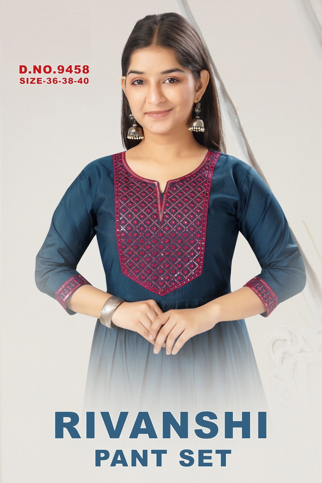 Rivanshi Pant Set 9458 Roman Silk Anarkali Kurti With Bottom Dupatta