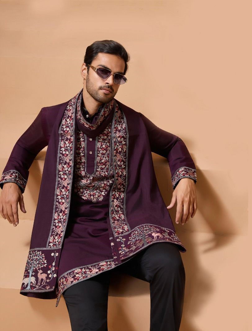 Shubhvastra Royal Look Viscose Silk Embroidered Threadwork Kurta Pant And Dupatta