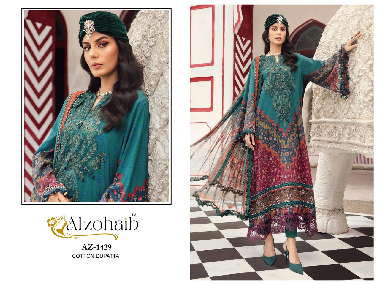 Alzohaib 1428 And 1429 Cotton Dupatta Cotton Patch Work Pakistani Salwar Kameez