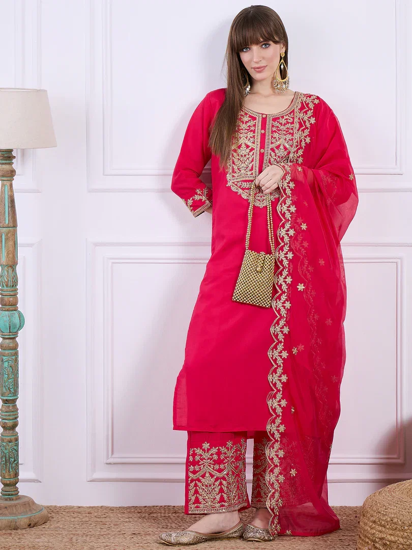 VP 9660 Floral Embroidered Thread Work Kurta with Palazzo