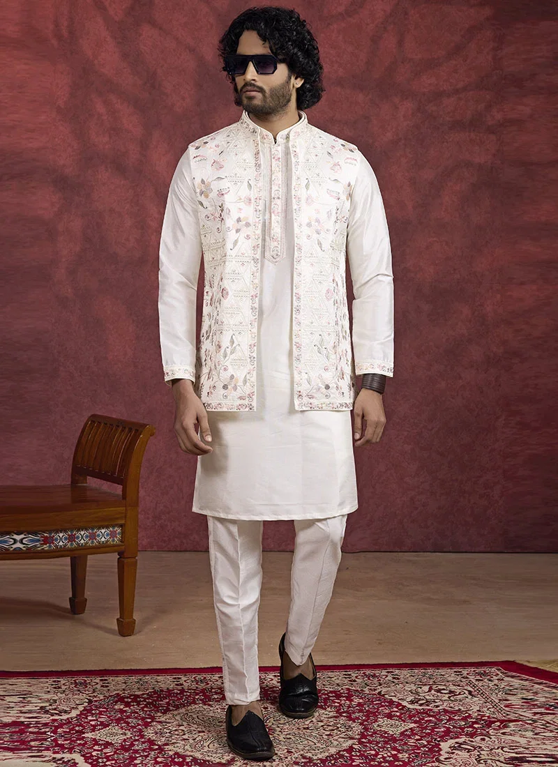Sumi 4361 to 4364 Designer Art Silk Kurta With Jacket and Bottom Collection