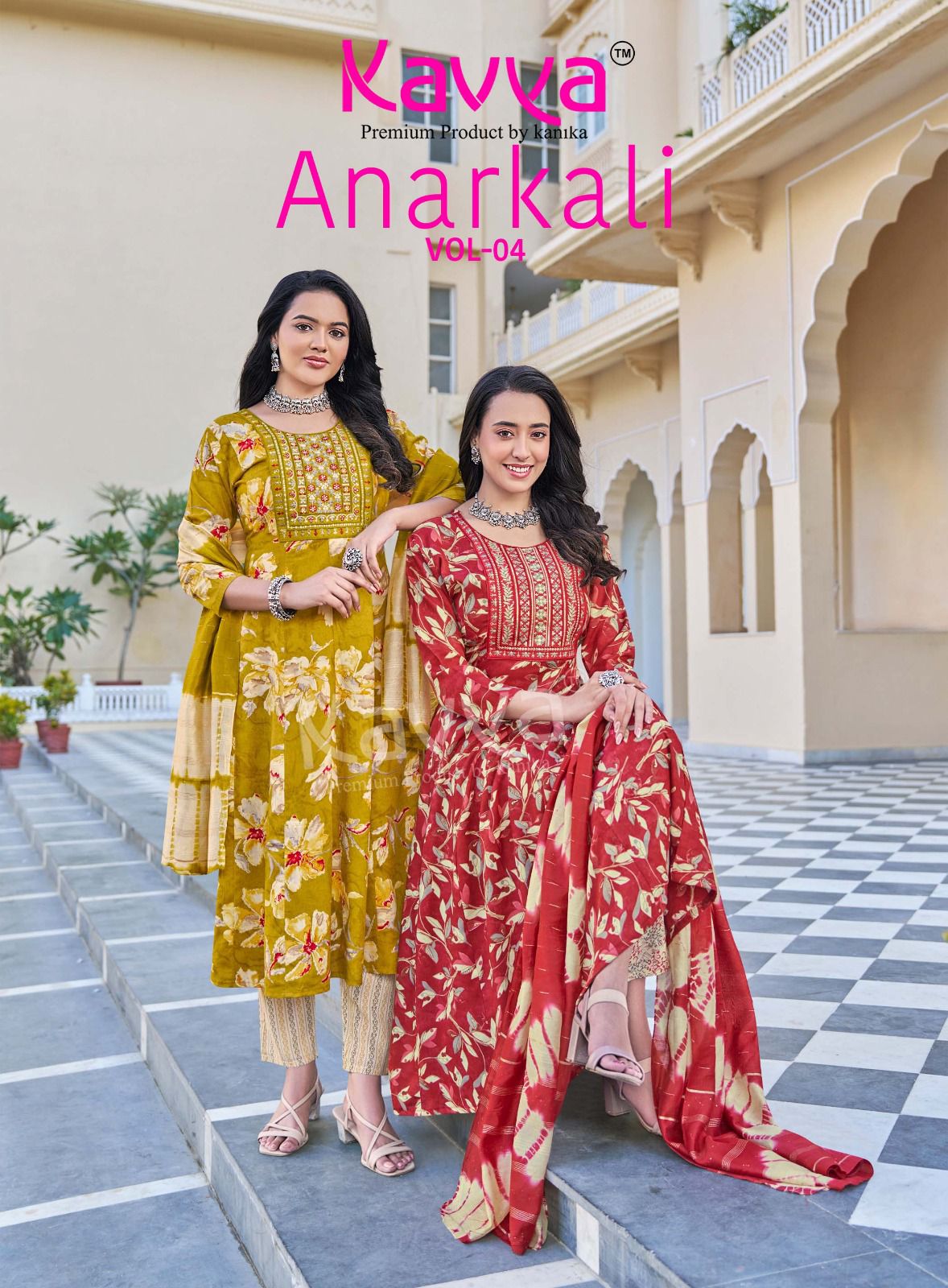 Kavya Anarkali Vol 4 Rayon Foil Printed Kurti Bottom With Dupatta