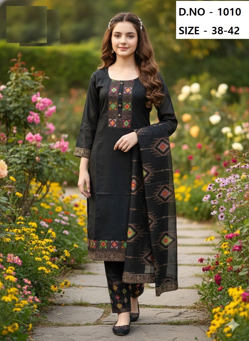Black Diamond Pant Set 1010 Glass Silk Kurti And Bottom Dupatta Collection