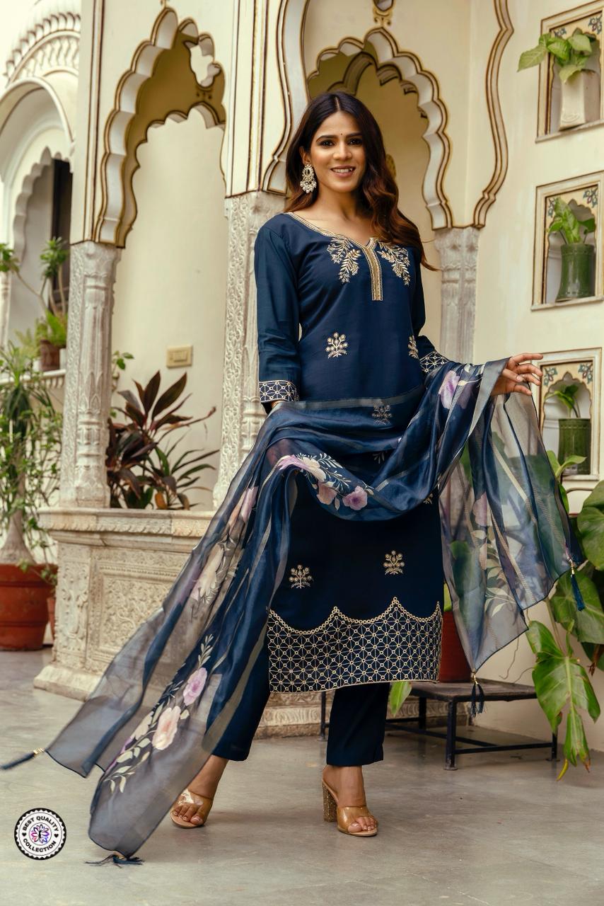 Lekha KL 031 Viscose Chanderi Embroidery Kurti Bottom With Dupatta
