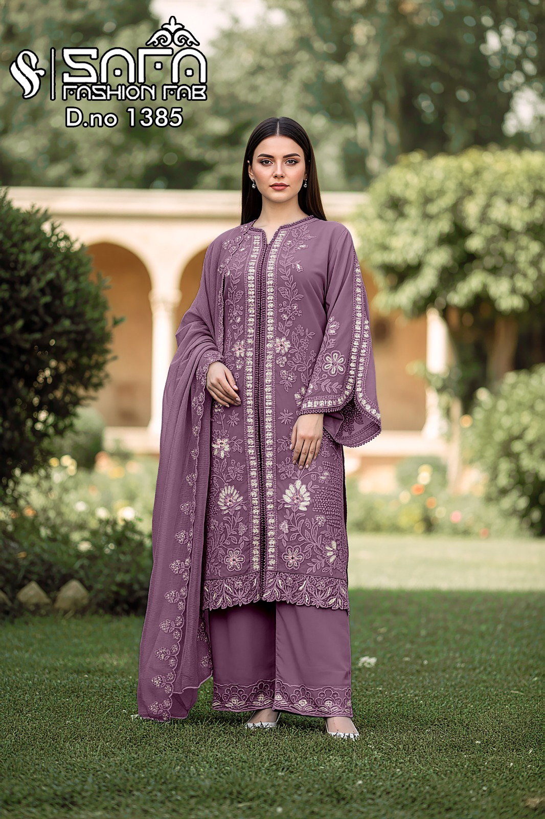 Safa Fashion Fab 1385 Georgette Embroidered Top Bottom And Dupatta