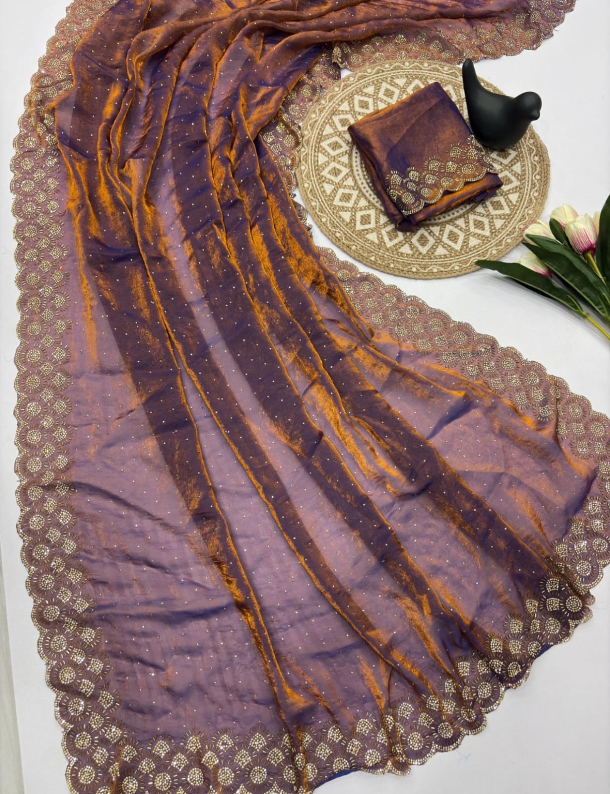 Vt 6074 T Fandy Space Silk Jarkhan Worked Beautiful Saree Collection