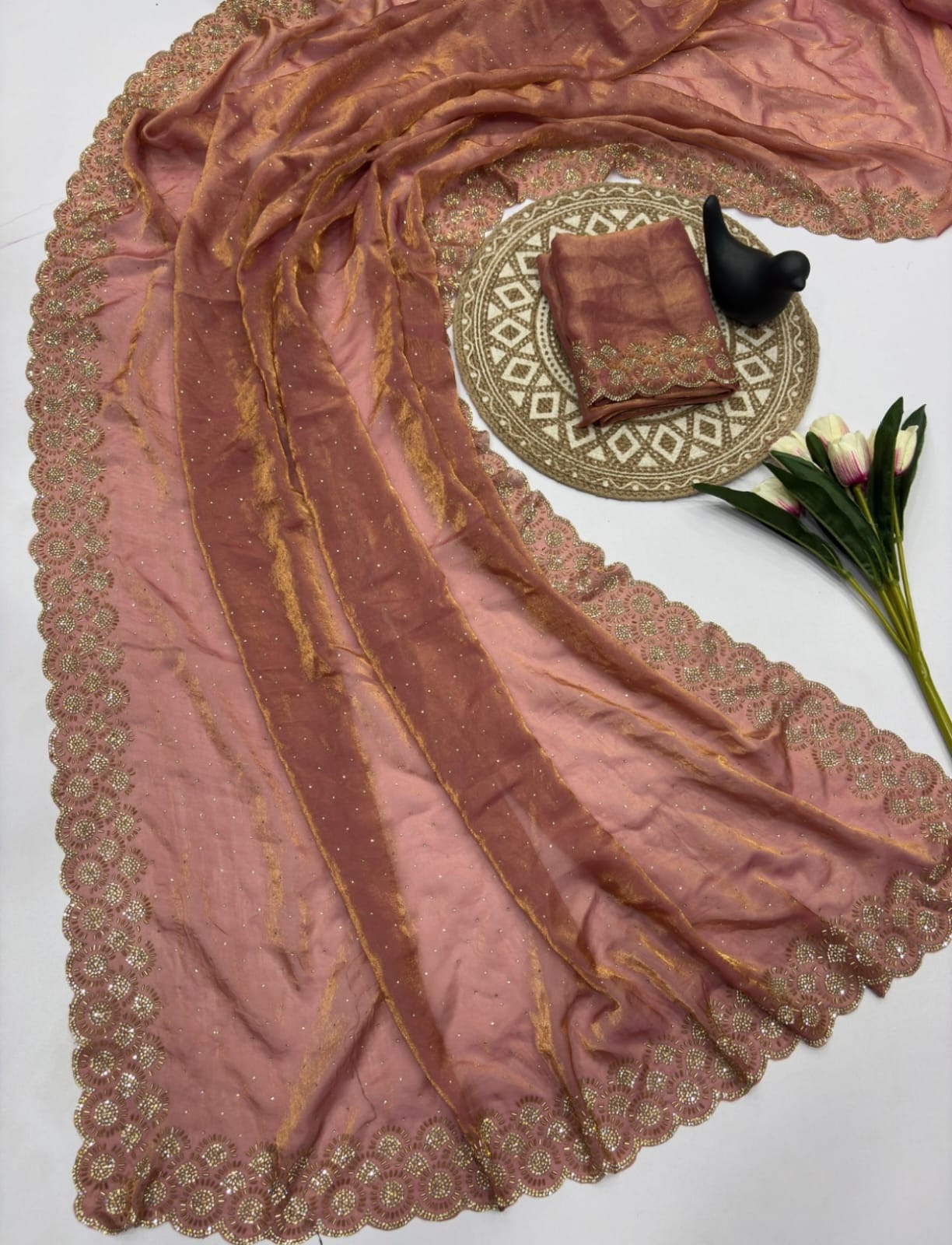 Vt 6074 T Fandy Space Silk Jarkhan Worked Beautiful Saree Collection