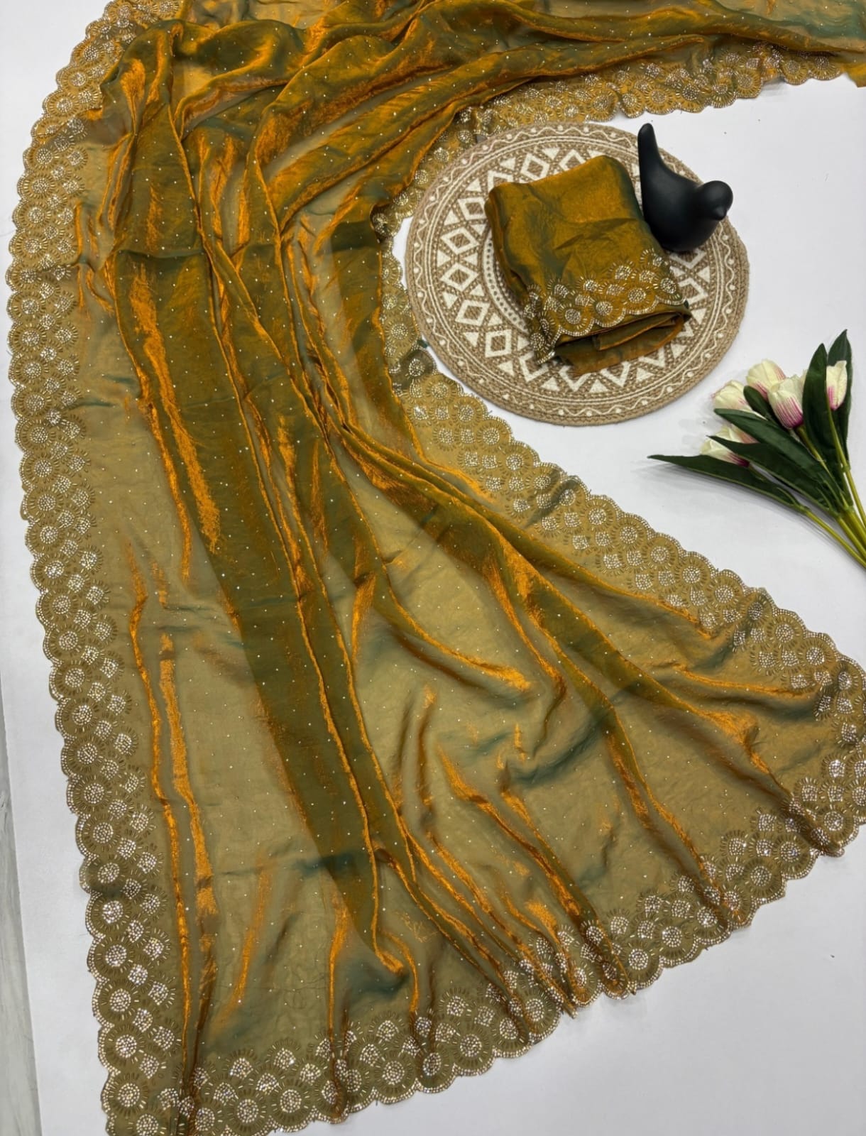 Vt 6074 T Fandy Space Silk Jarkhan Worked Beautiful Saree Collection