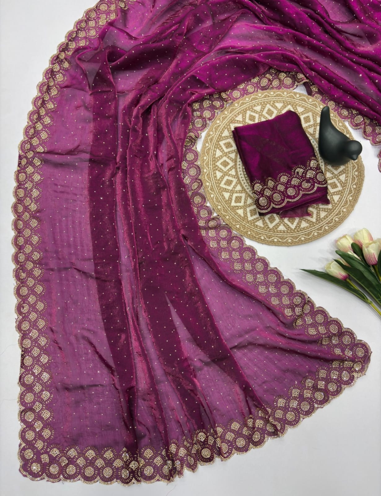 Vt 6074 T Fandy Space Silk Jarkhan Worked Beautiful Saree Collection