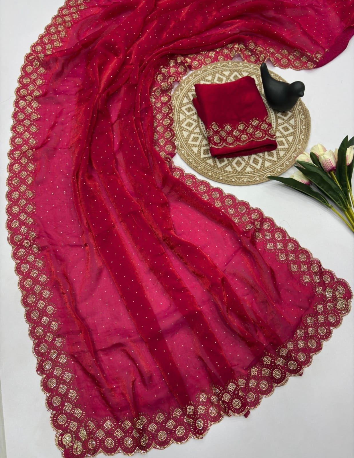 Vt 6074 T Fandy Space Silk Jarkhan Worked Beautiful Saree Collection