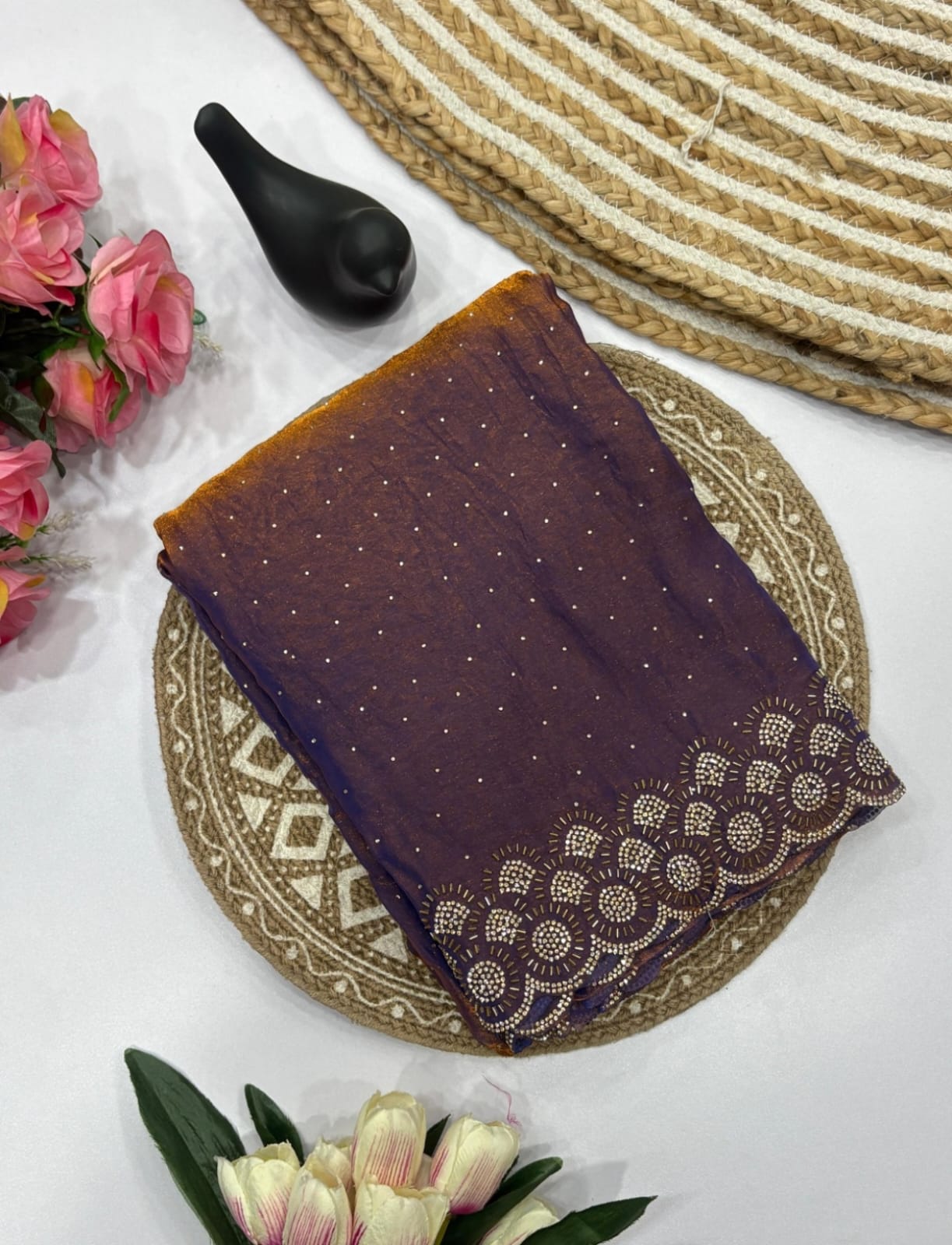 Vt 6074 T Fandy Space Silk Jarkhan Worked Beautiful Saree Collection