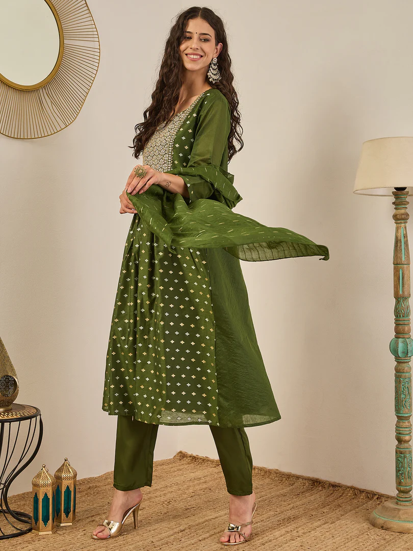 Vp 9344 Chanderi Model Fancy Anarkali Kurti With Bottom Dupatta