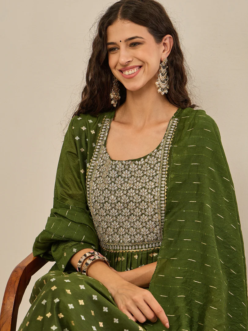 Vp 9344 Chanderi Model Fancy Anarkali Kurti With Bottom Dupatta