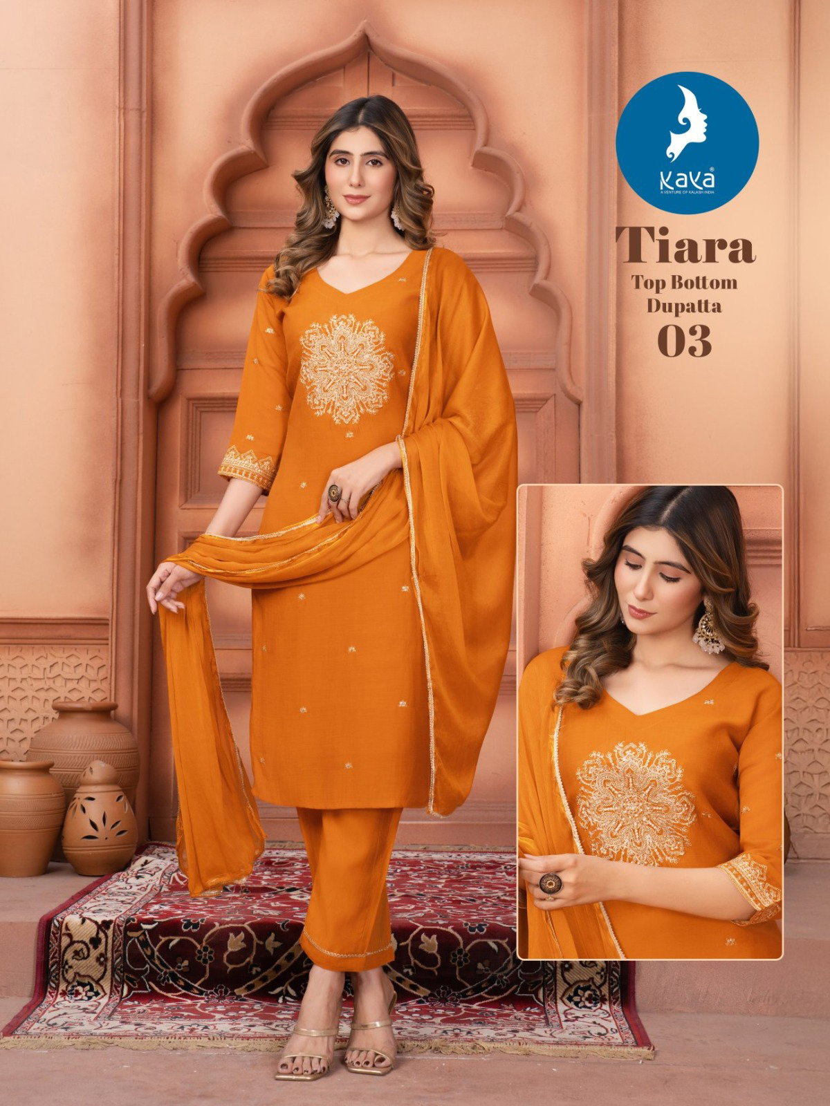 Kaya Tiara Mul Chanderi Festival Wear Kurti Pant And Dupatta