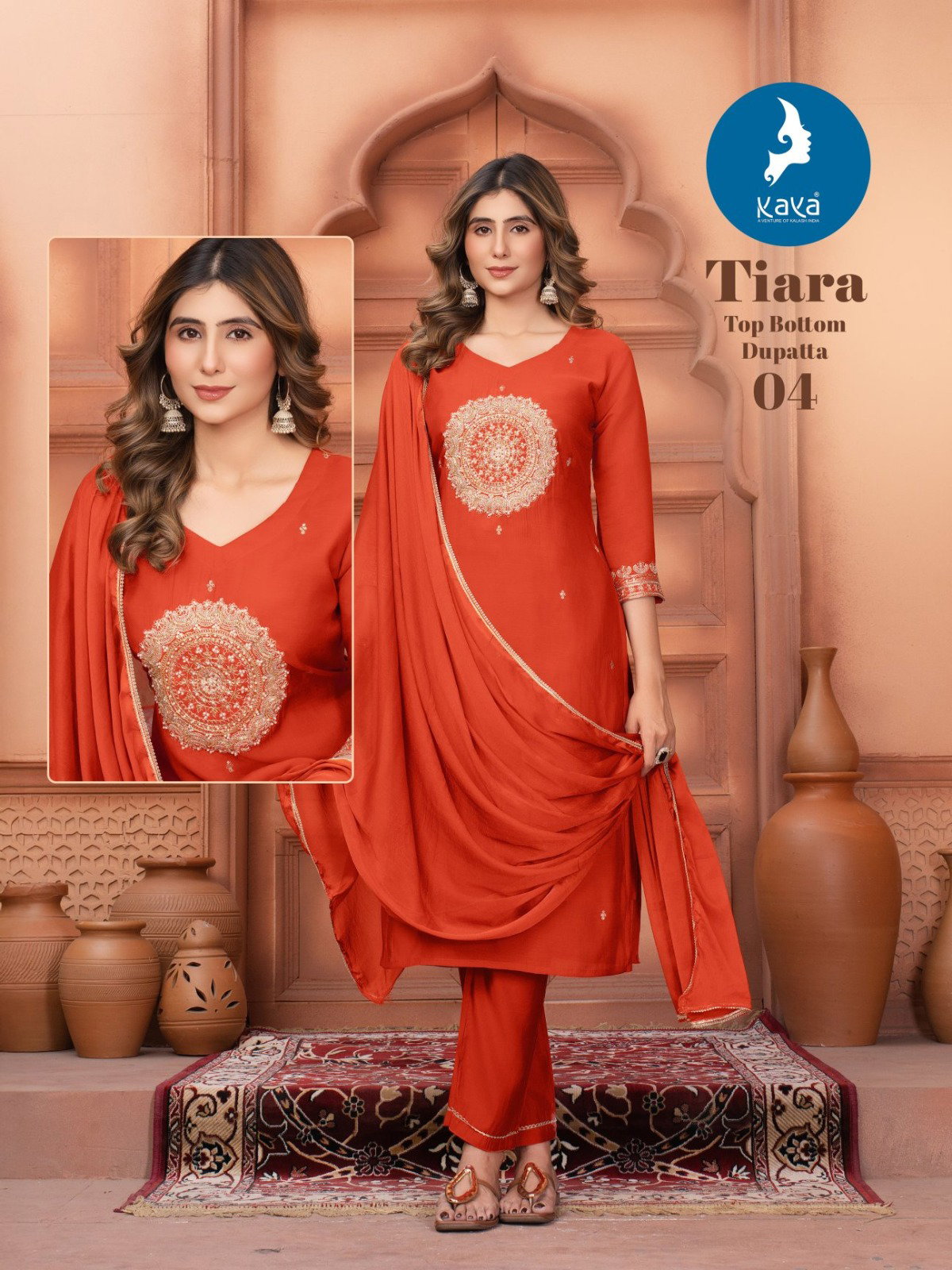 Kaya Tiara Mul Chanderi Festival Wear Kurti Pant And Dupatta
