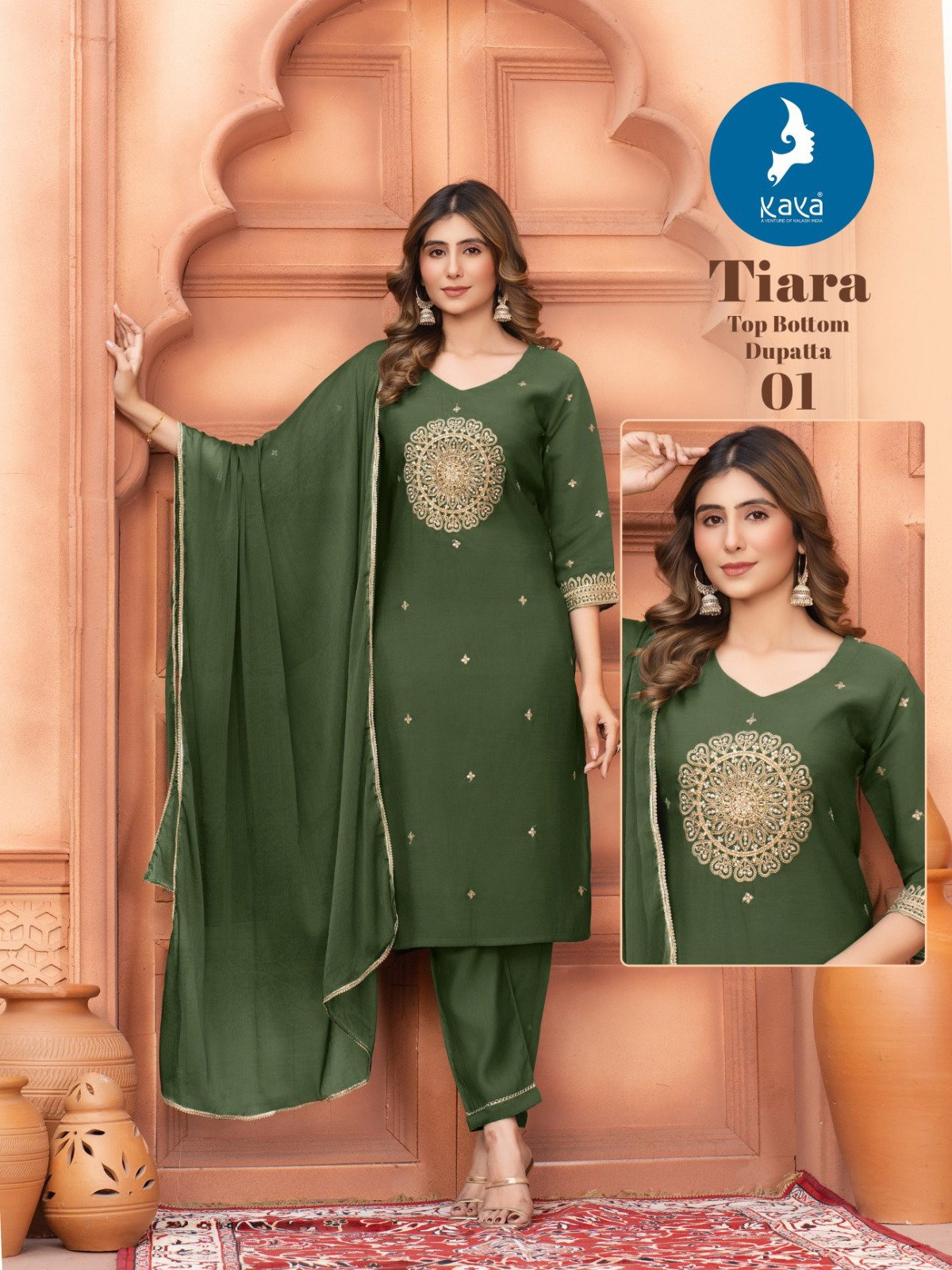 Kaya Tiara Mul Chanderi Festival Wear Kurti Pant And Dupatta