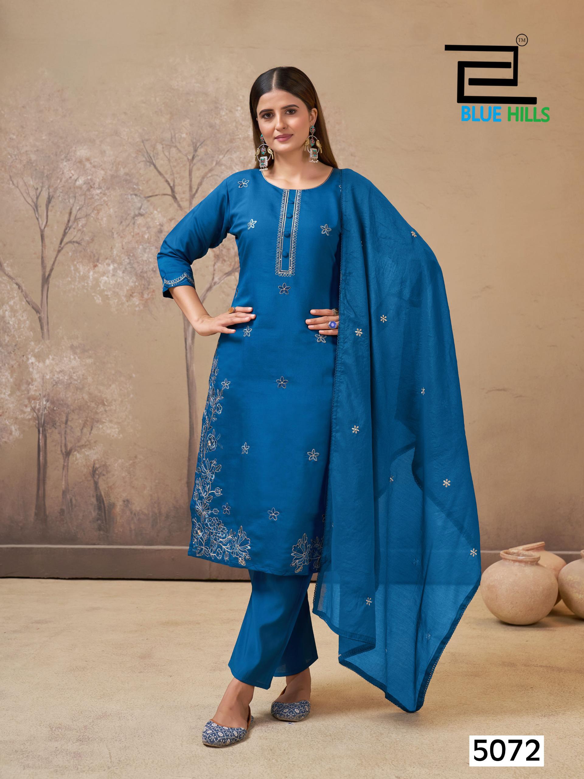 Blue Hills Hiba Roman Silk Embroidery Work Kurti Pant And Dupatta