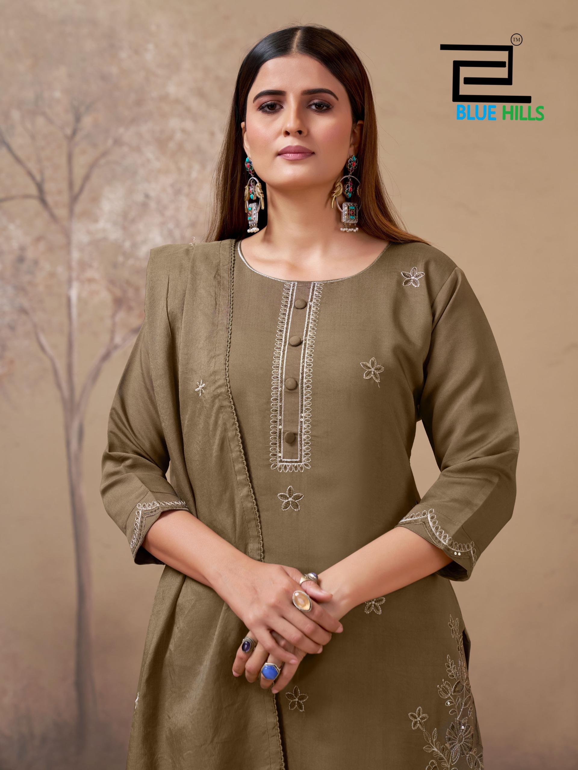 Blue Hills Hiba Roman Silk Embroidery Work Kurti Pant And Dupatta