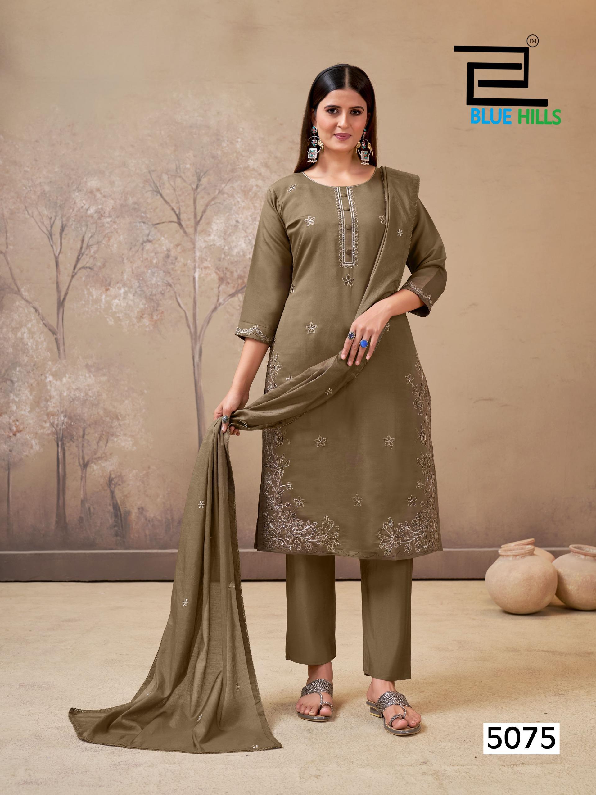 Blue Hills Hiba Roman Silk Embroidery Work Kurti Pant And Dupatta