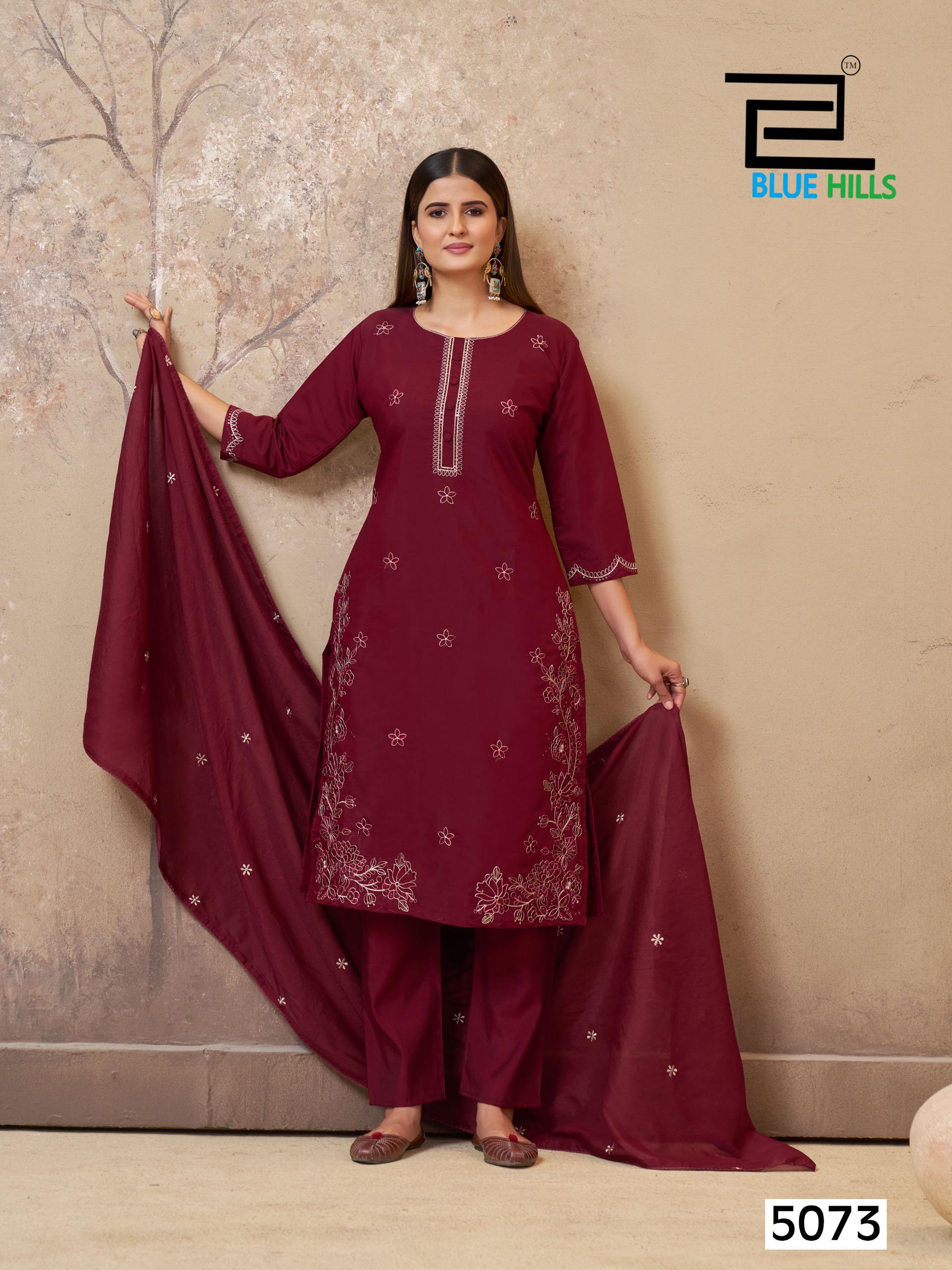 Blue Hills Hiba Roman Silk Embroidery Work Kurti Pant And Dupatta