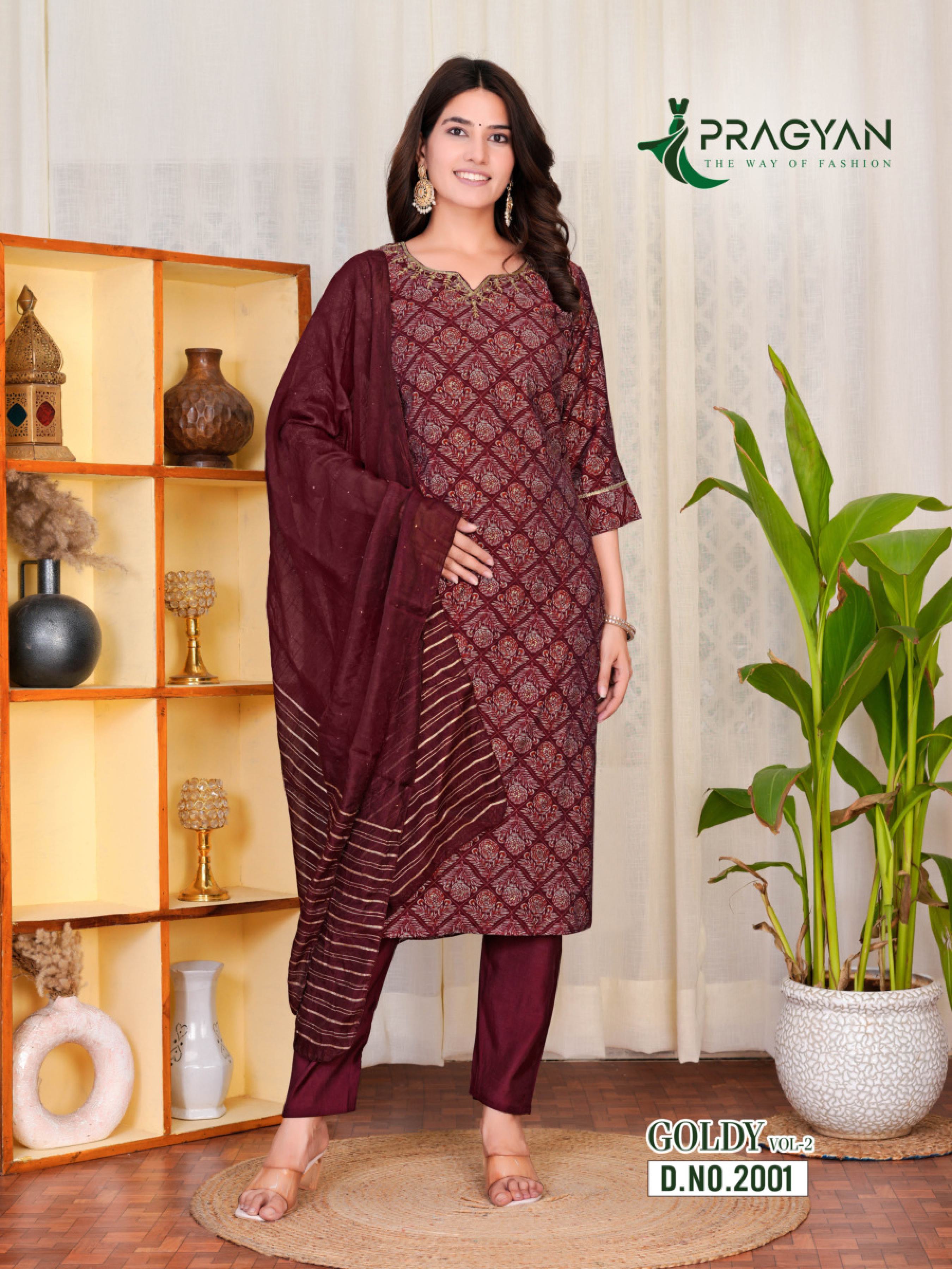 Pragyan Goldy Vol 2 Modal Chanderi Silk Fancy Kurti WIth Bottom Dupatta