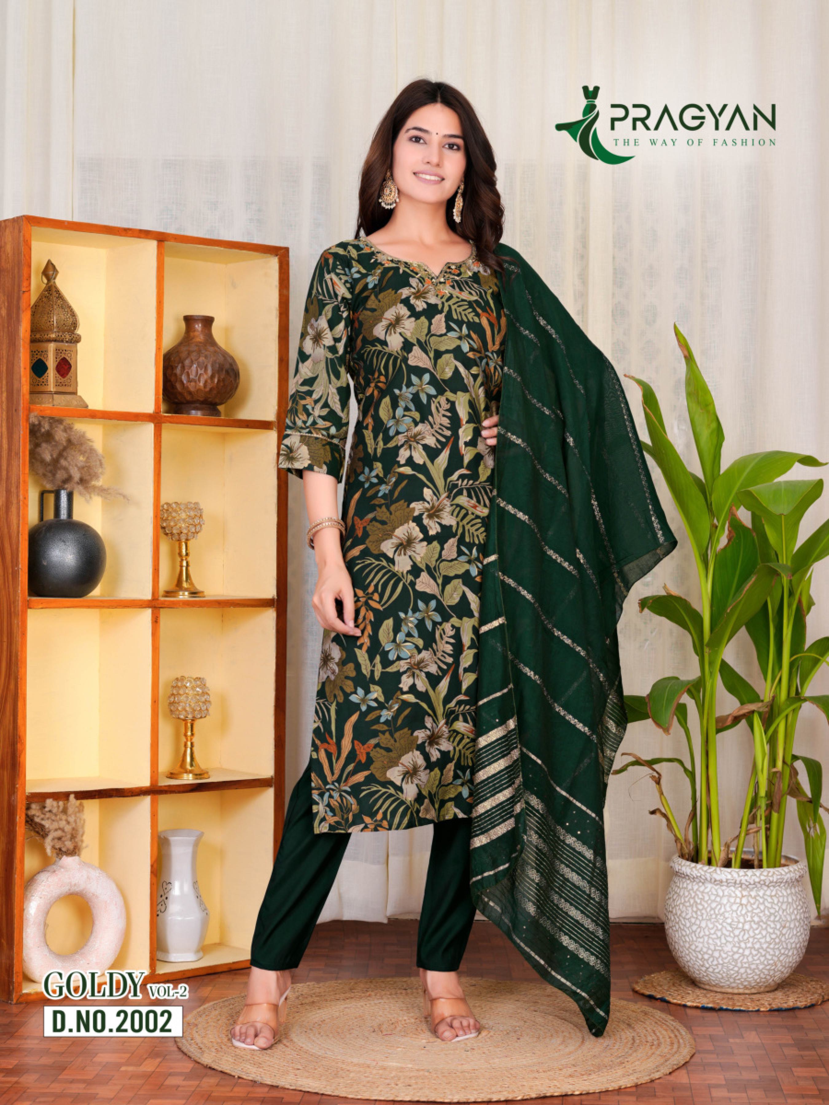 Pragyan Goldy Vol 2 Modal Chanderi Silk Fancy Kurti WIth Bottom Dupatta