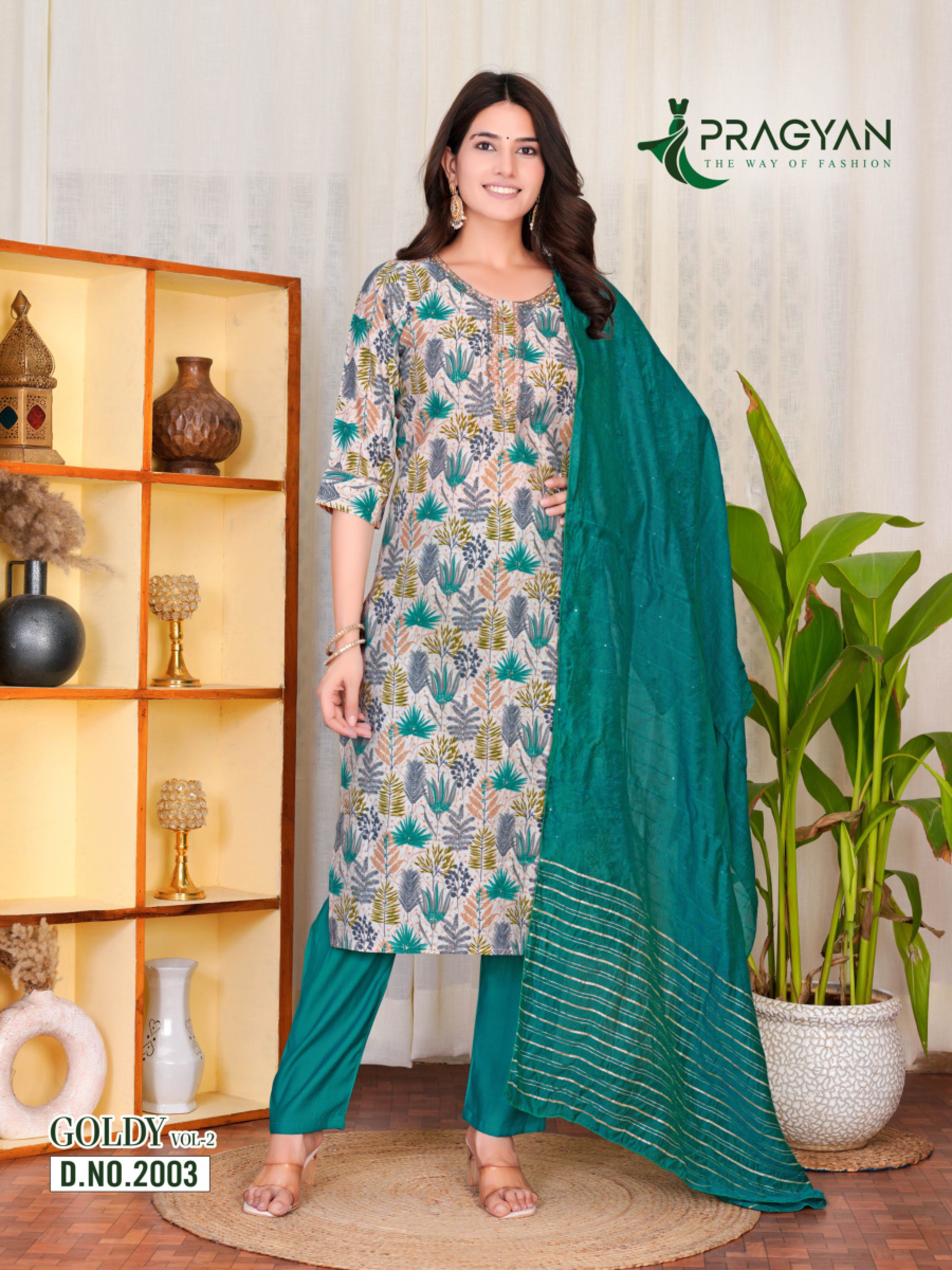 Pragyan Goldy Vol 2 Modal Chanderi Silk Fancy Kurti WIth Bottom Dupatta