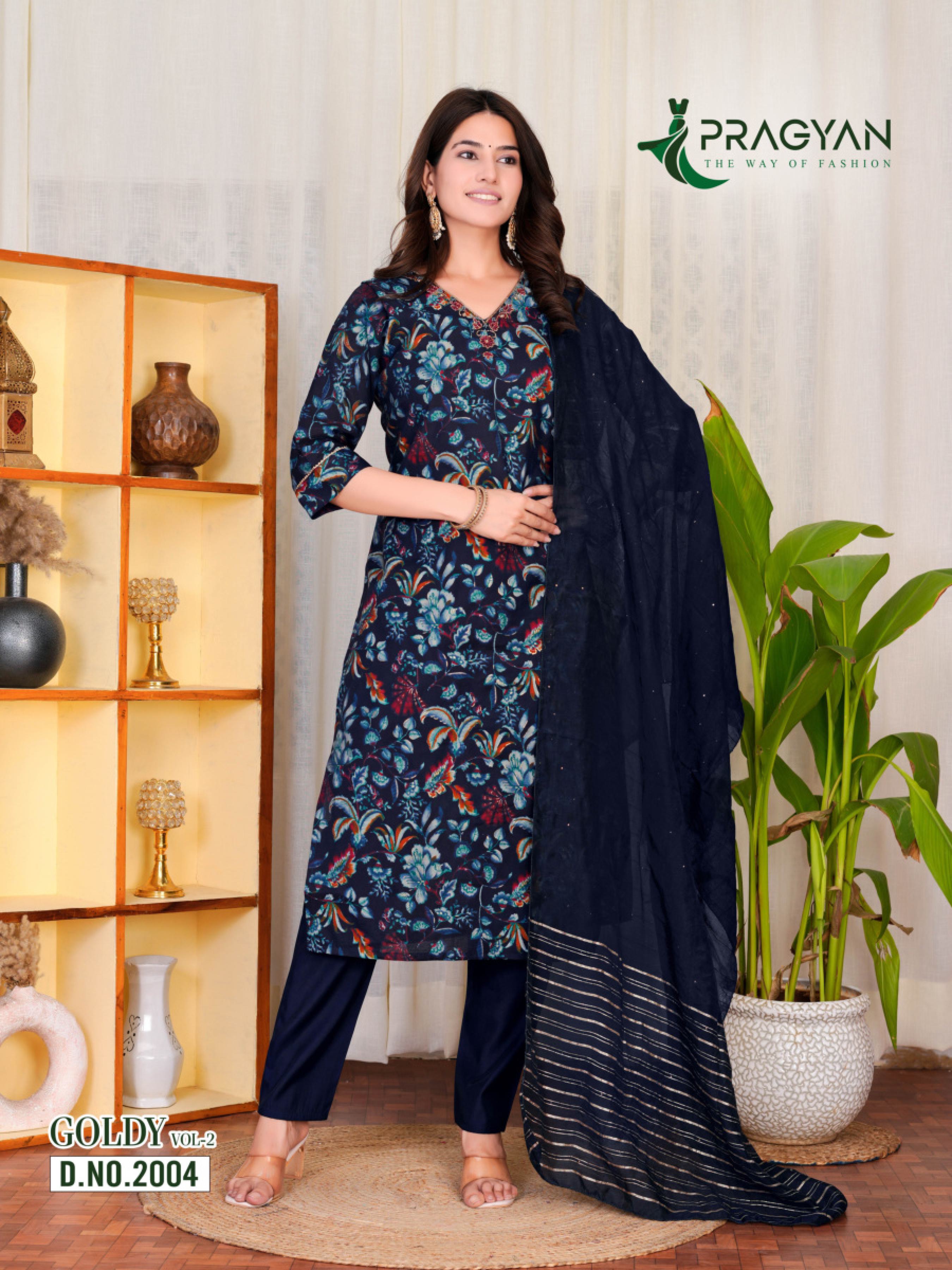 Pragyan Goldy Vol 2 Modal Chanderi Silk Fancy Kurti WIth Bottom Dupatta