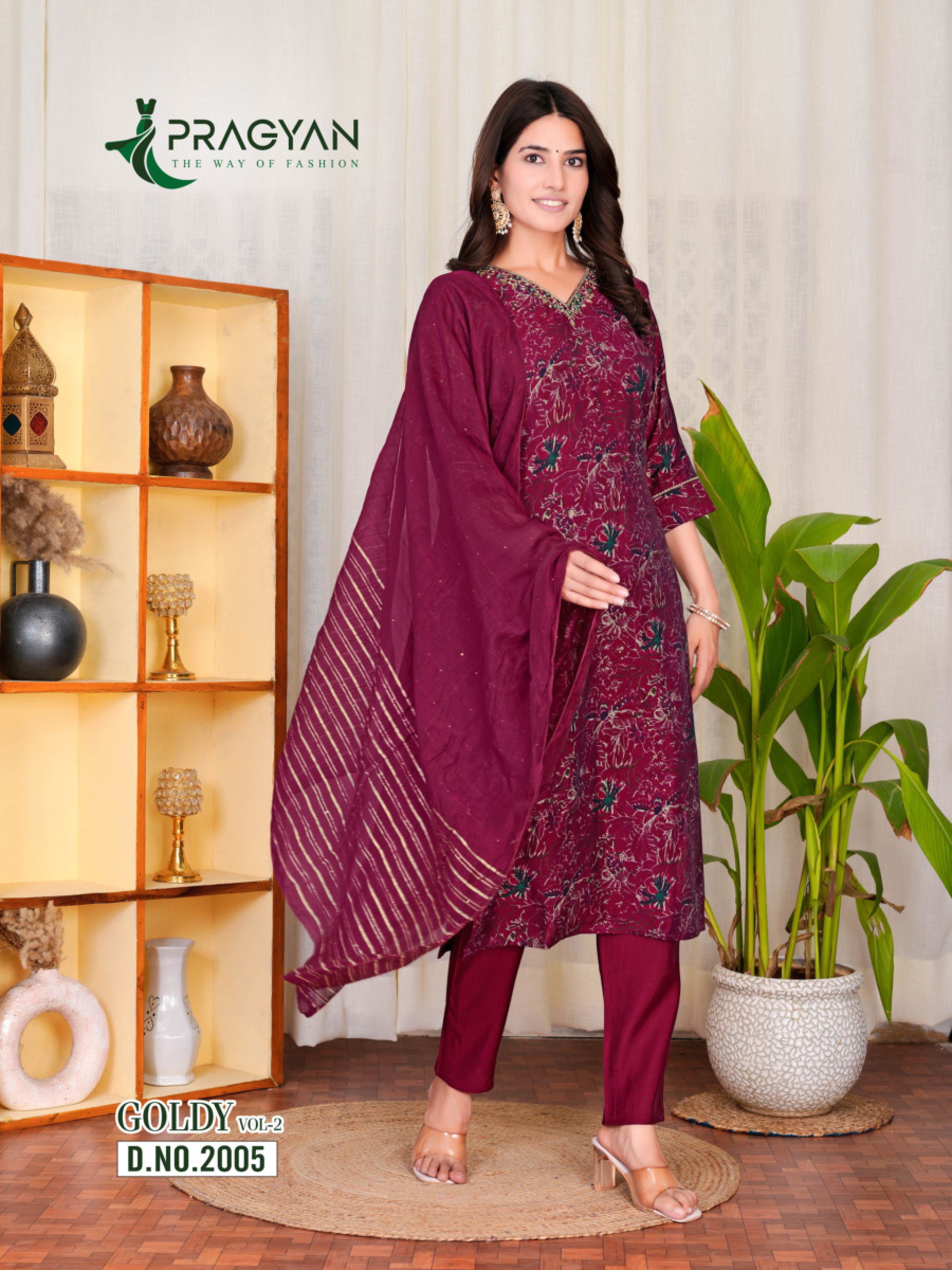 Pragyan Goldy Vol 2 Modal Chanderi Silk Fancy Kurti WIth Bottom Dupatta