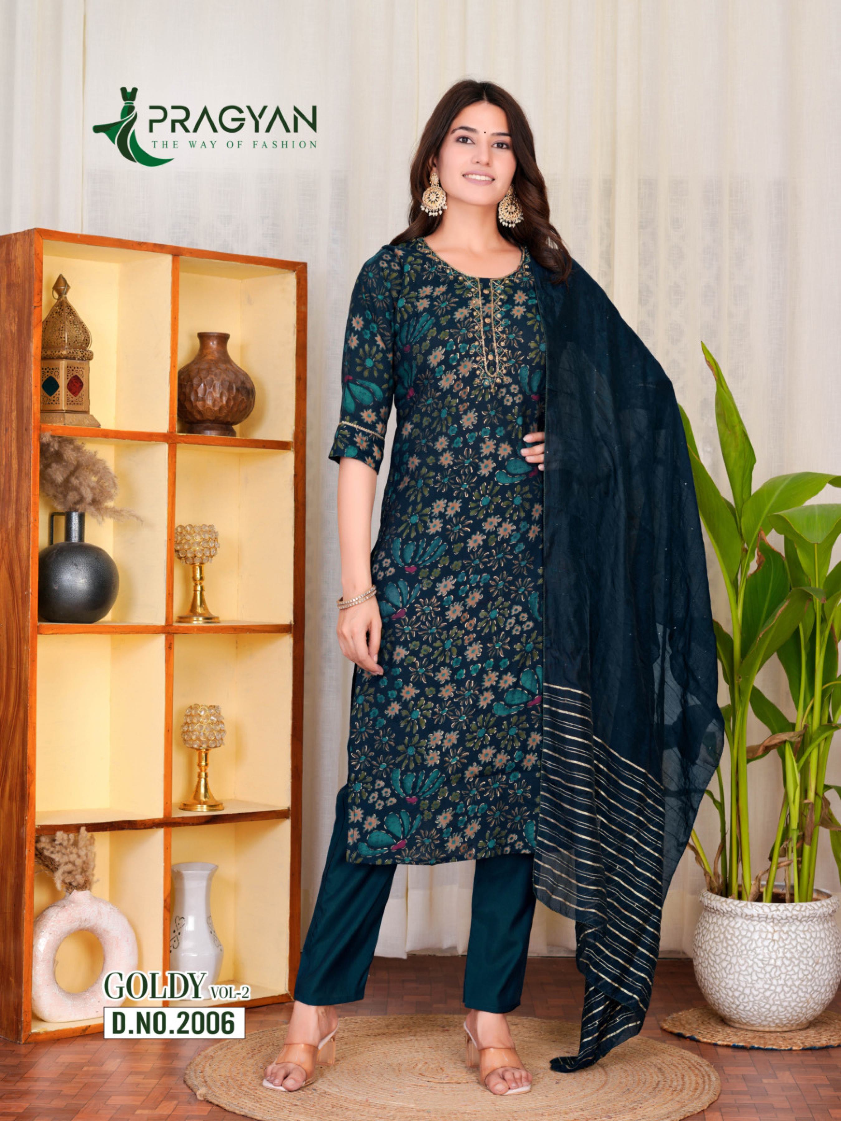 Pragyan Goldy Vol 2 Modal Chanderi Silk Fancy Kurti WIth Bottom Dupatta